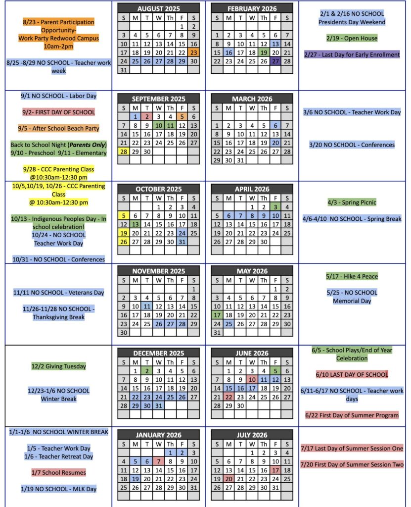 School calendar, tara redwood school in soquel. Best school in Santa Cruz
