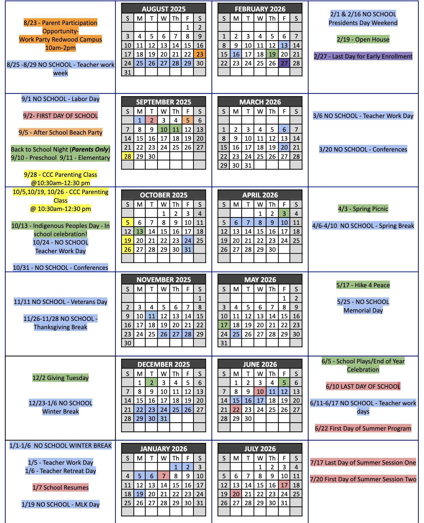 School calendar, tara redwood school in soquel. Best school in Santa Cruz